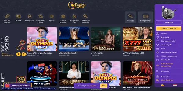 Rolling Slots Casino élő kaszinó kínálata mobilon